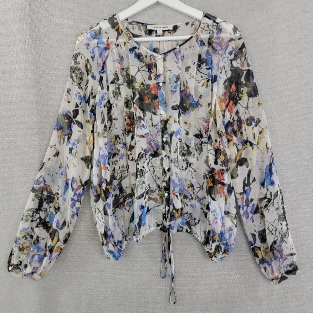 Elizabeth and James silk floral blouse Ivory white sz small